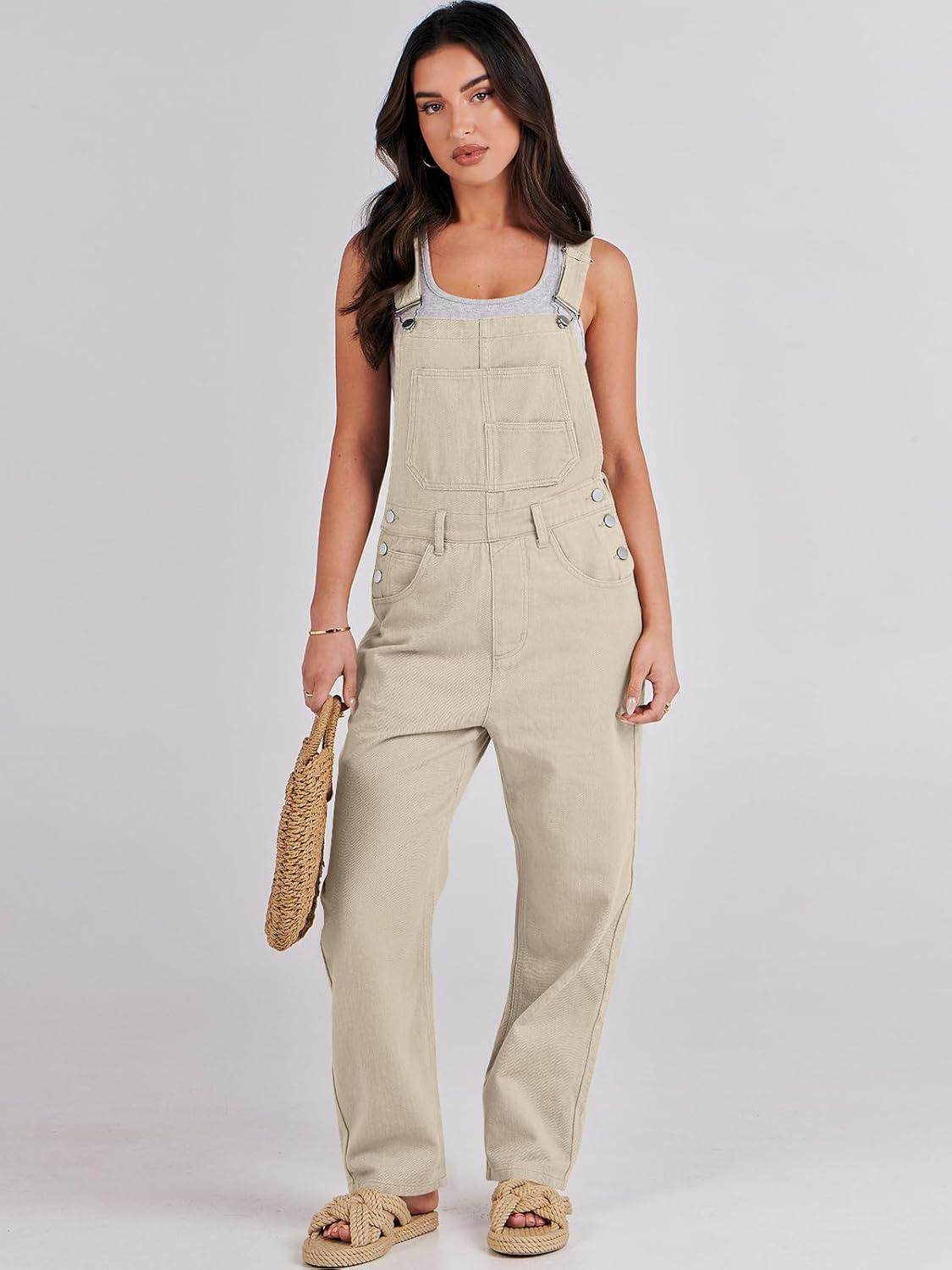 imageANRABESS Overalls for Women Loose Fit Denim Overalls Adjustable Strap Jean Jumpsuit Bib Romper 2025 Fall Casual Work OutfitsApricot