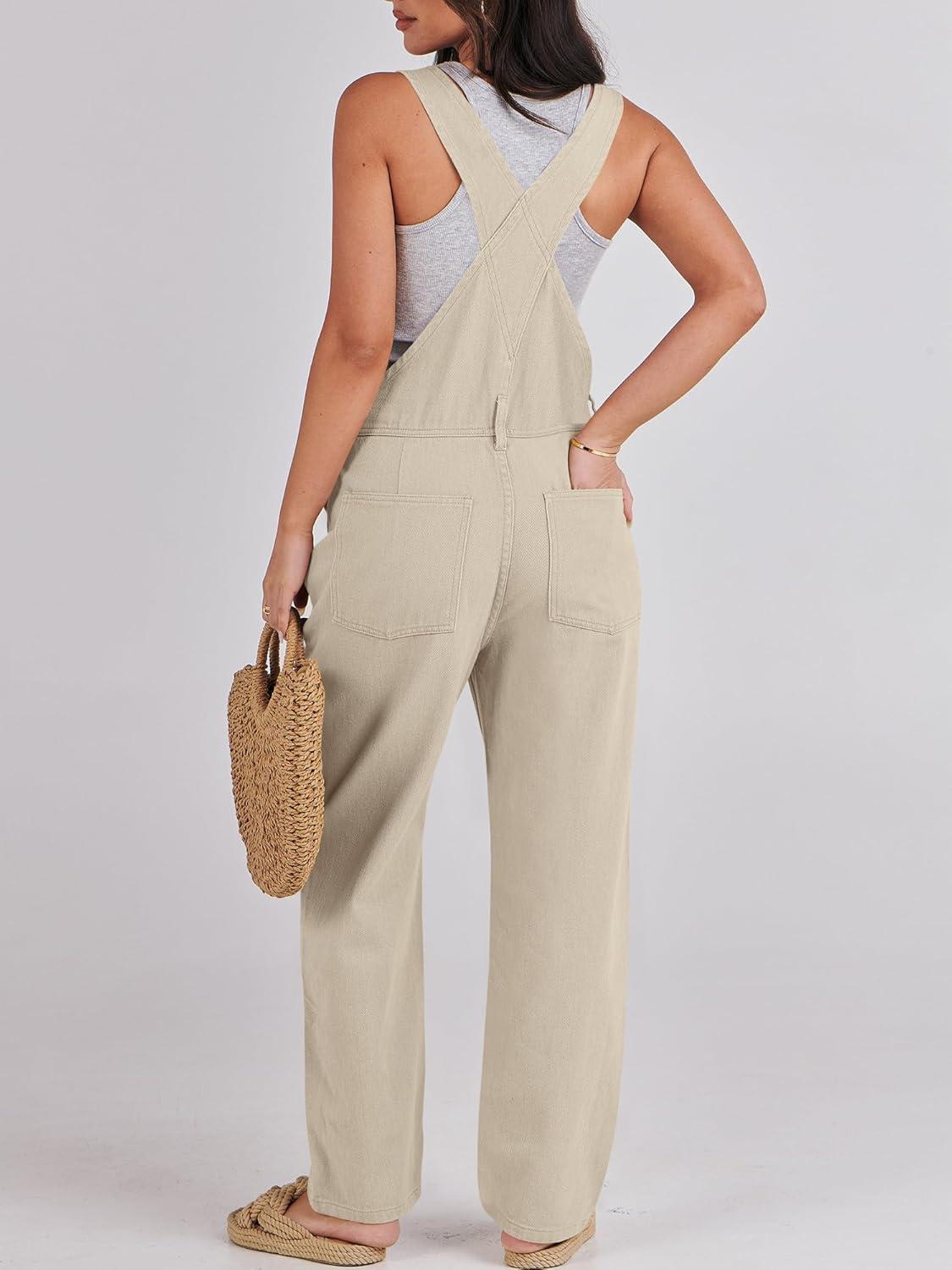 imageANRABESS Overalls for Women Loose Fit Denim Overalls Adjustable Strap Jean Jumpsuit Bib Romper 2025 Fall Casual Work OutfitsApricot