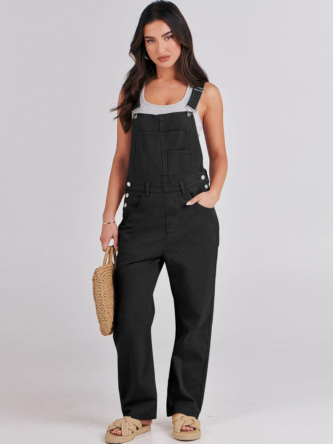 imageANRABESS Overalls for Women Loose Fit Denim Overalls Adjustable Strap Jean Jumpsuit Bib Romper 2025 Fall Casual Work OutfitsBlack