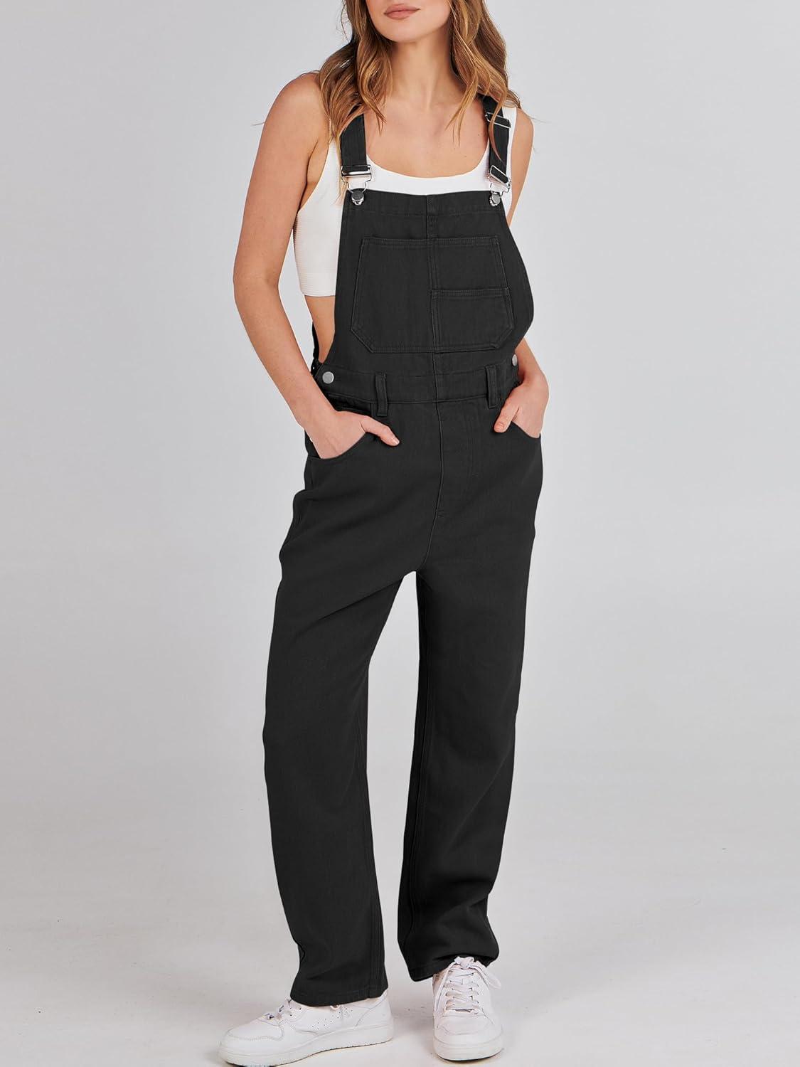 imageANRABESS Overalls for Women Loose Fit Denim Overalls Adjustable Strap Jean Jumpsuit Bib Romper 2025 Fall Casual Work OutfitsBlack