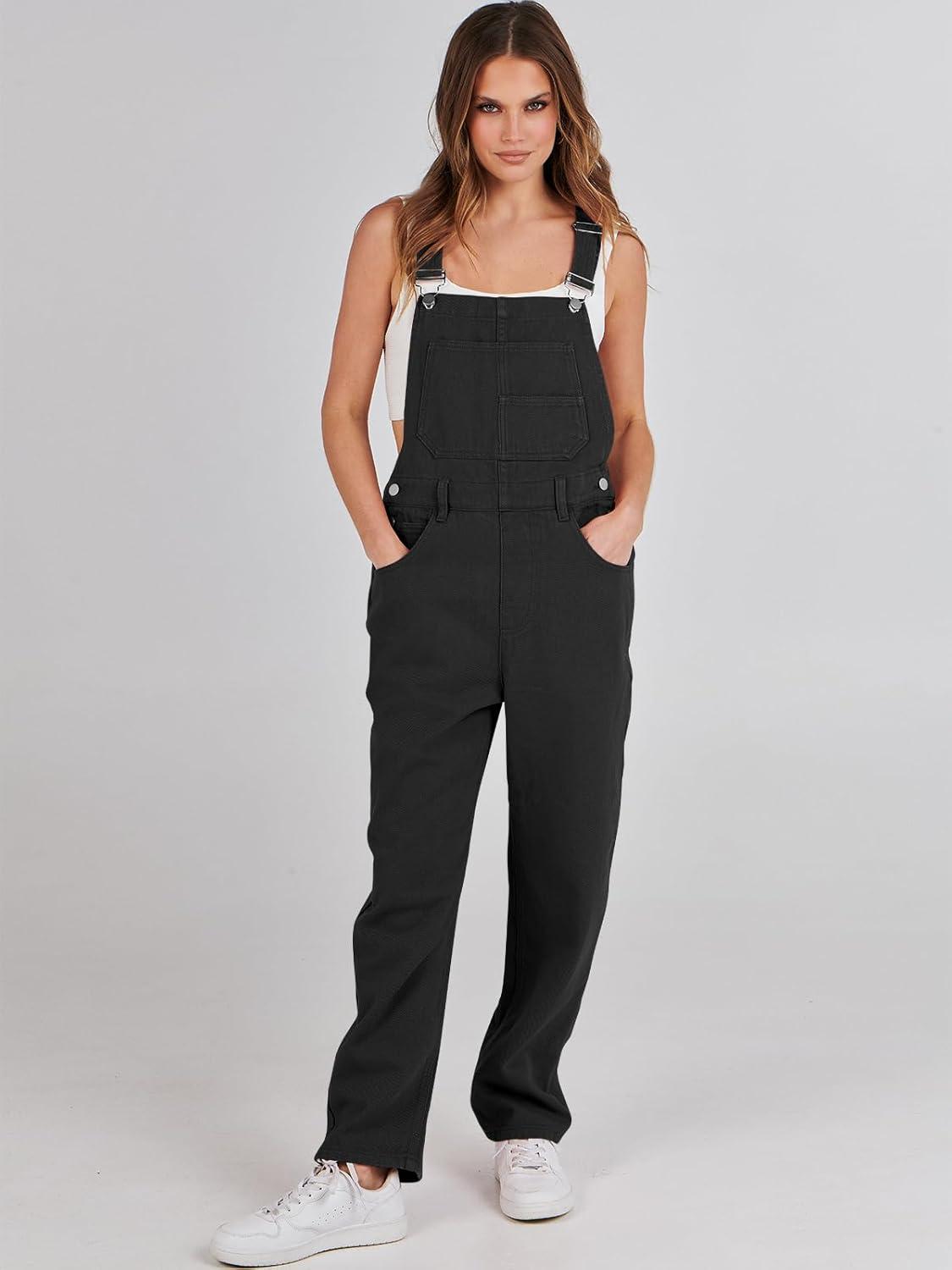 imageANRABESS Overalls for Women Loose Fit Denim Overalls Adjustable Strap Jean Jumpsuit Bib Romper 2025 Fall Casual Work OutfitsBlack