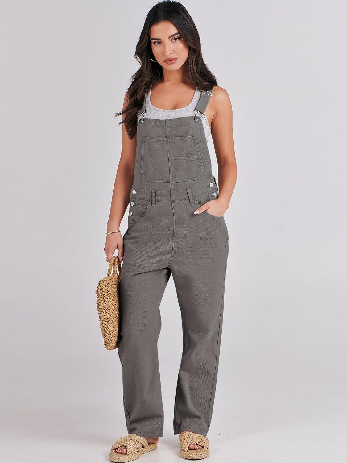 imageANRABESS Overalls for Women Loose Fit Denim Overalls Adjustable Strap Jean Jumpsuit Bib Romper 2025 Fall Casual Work OutfitsDeep Gray