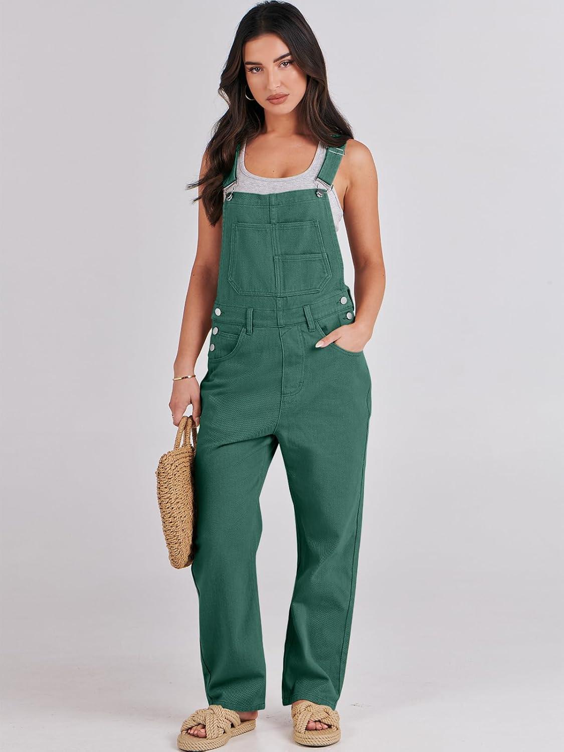 imageANRABESS Overalls for Women Loose Fit Denim Overalls Adjustable Strap Jean Jumpsuit Bib Romper 2025 Fall Casual Work OutfitsDeep Green