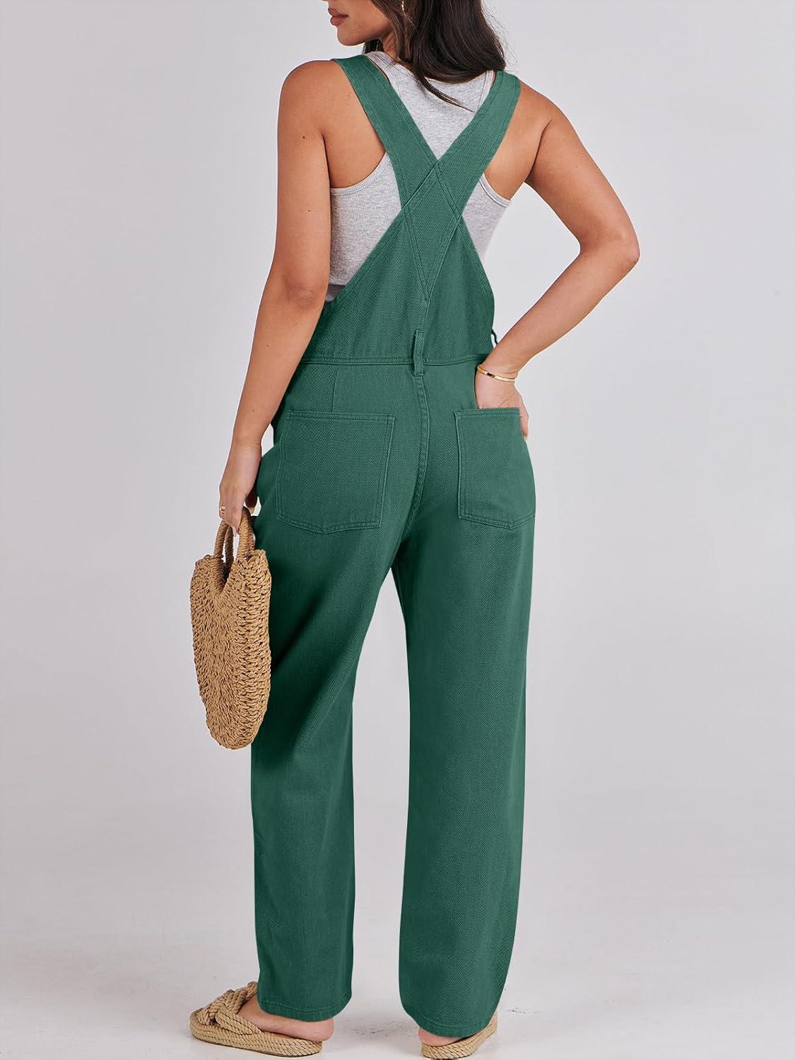 imageANRABESS Overalls for Women Loose Fit Denim Overalls Adjustable Strap Jean Jumpsuit Bib Romper 2025 Fall Casual Work OutfitsDeep Green
