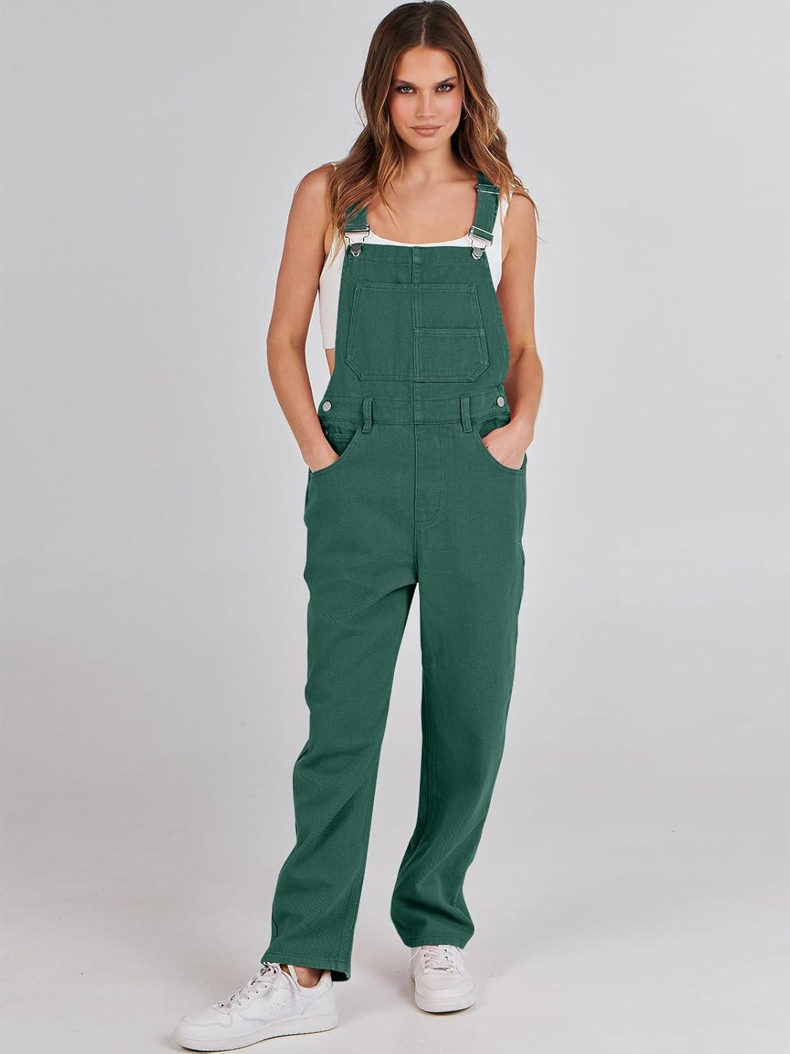 imageANRABESS Overalls for Women Loose Fit Denim Overalls Adjustable Strap Jean Jumpsuit Bib Romper 2025 Fall Casual Work OutfitsDeep Green