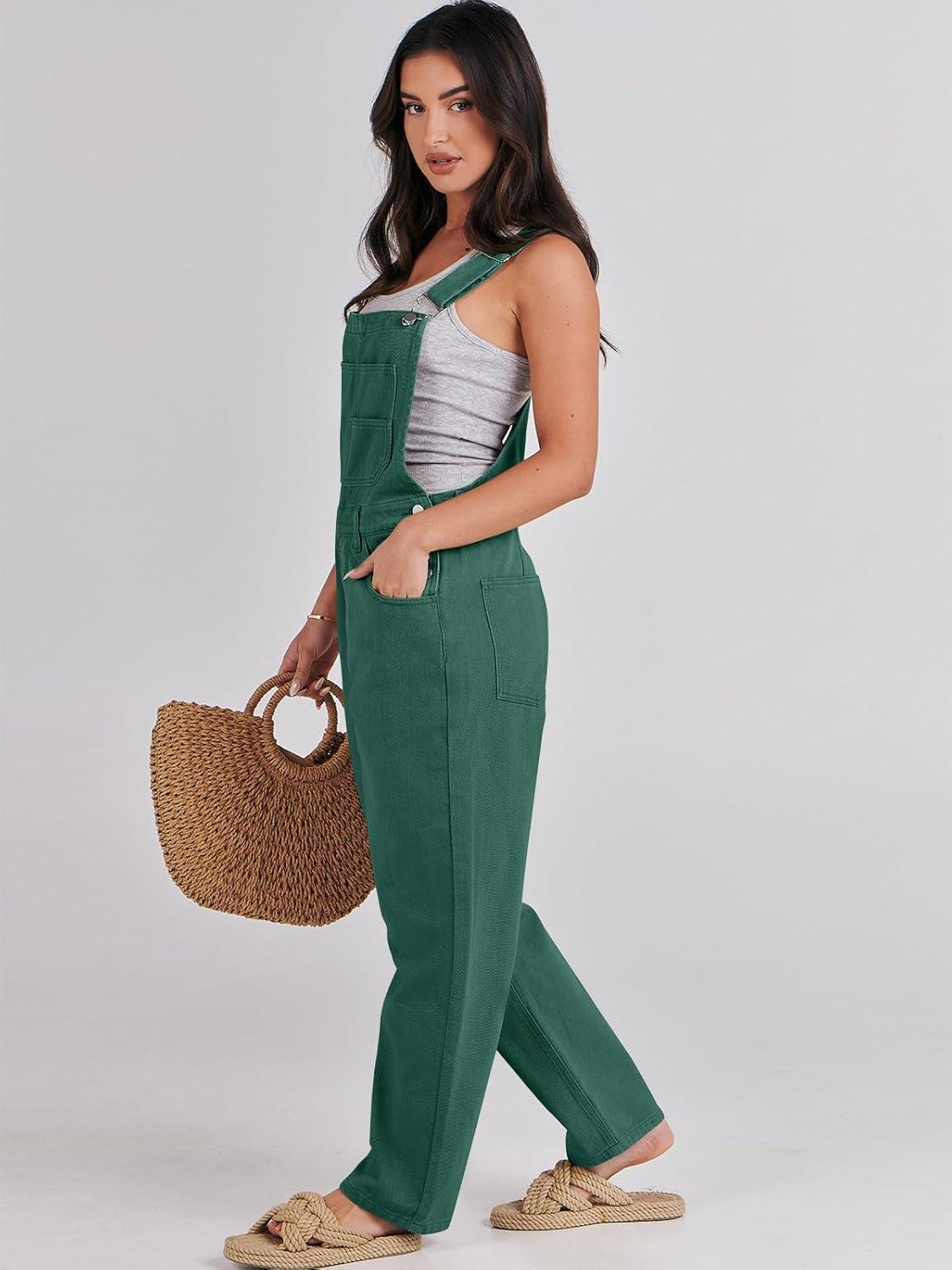 imageANRABESS Overalls for Women Loose Fit Denim Overalls Adjustable Strap Jean Jumpsuit Bib Romper 2025 Fall Casual Work OutfitsDeep Green