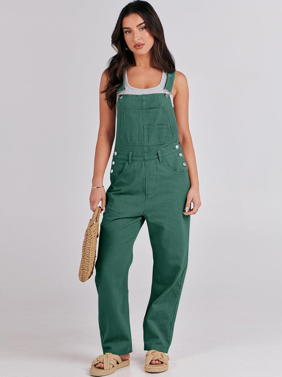 imageANRABESS Overalls for Women Loose Fit Denim Overalls Adjustable Strap Jean Jumpsuit Bib Romper 2025 Fall Casual Work OutfitsDeep Green