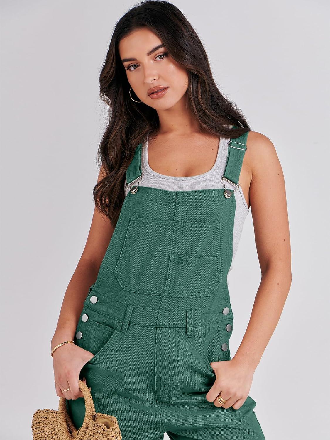 imageANRABESS Overalls for Women Loose Fit Denim Overalls Adjustable Strap Jean Jumpsuit Bib Romper 2025 Fall Casual Work OutfitsDeep Green