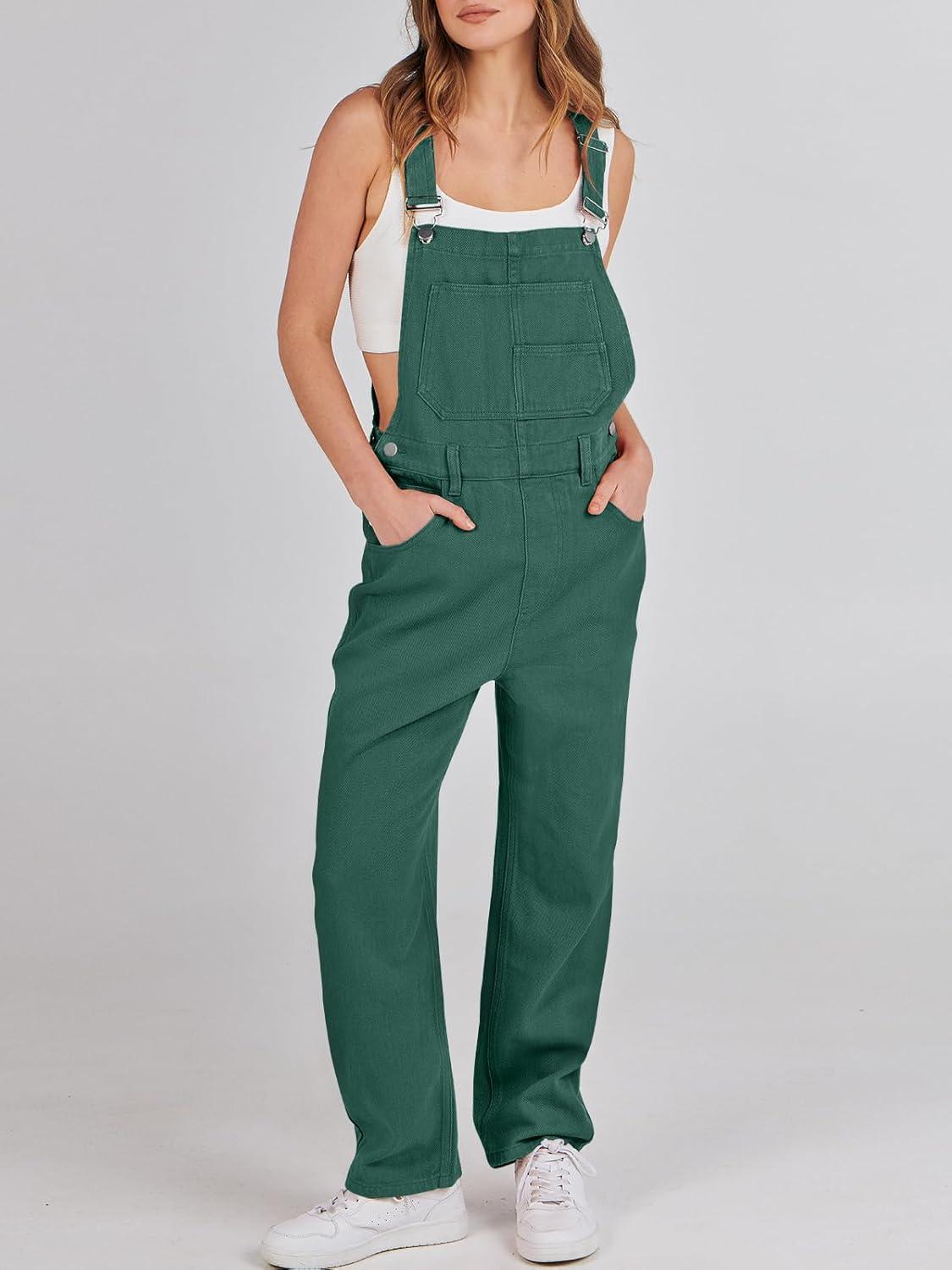 imageANRABESS Overalls for Women Loose Fit Denim Overalls Adjustable Strap Jean Jumpsuit Bib Romper 2025 Fall Casual Work OutfitsDeep Green