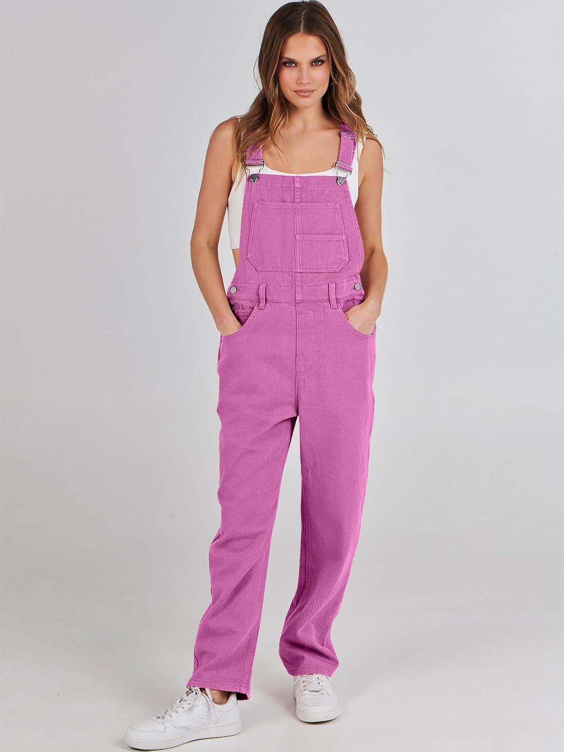 imageANRABESS Overalls for Women Loose Fit Denim Overalls Adjustable Strap Jean Jumpsuit Bib Romper 2025 Fall Casual Work OutfitsHot Pink