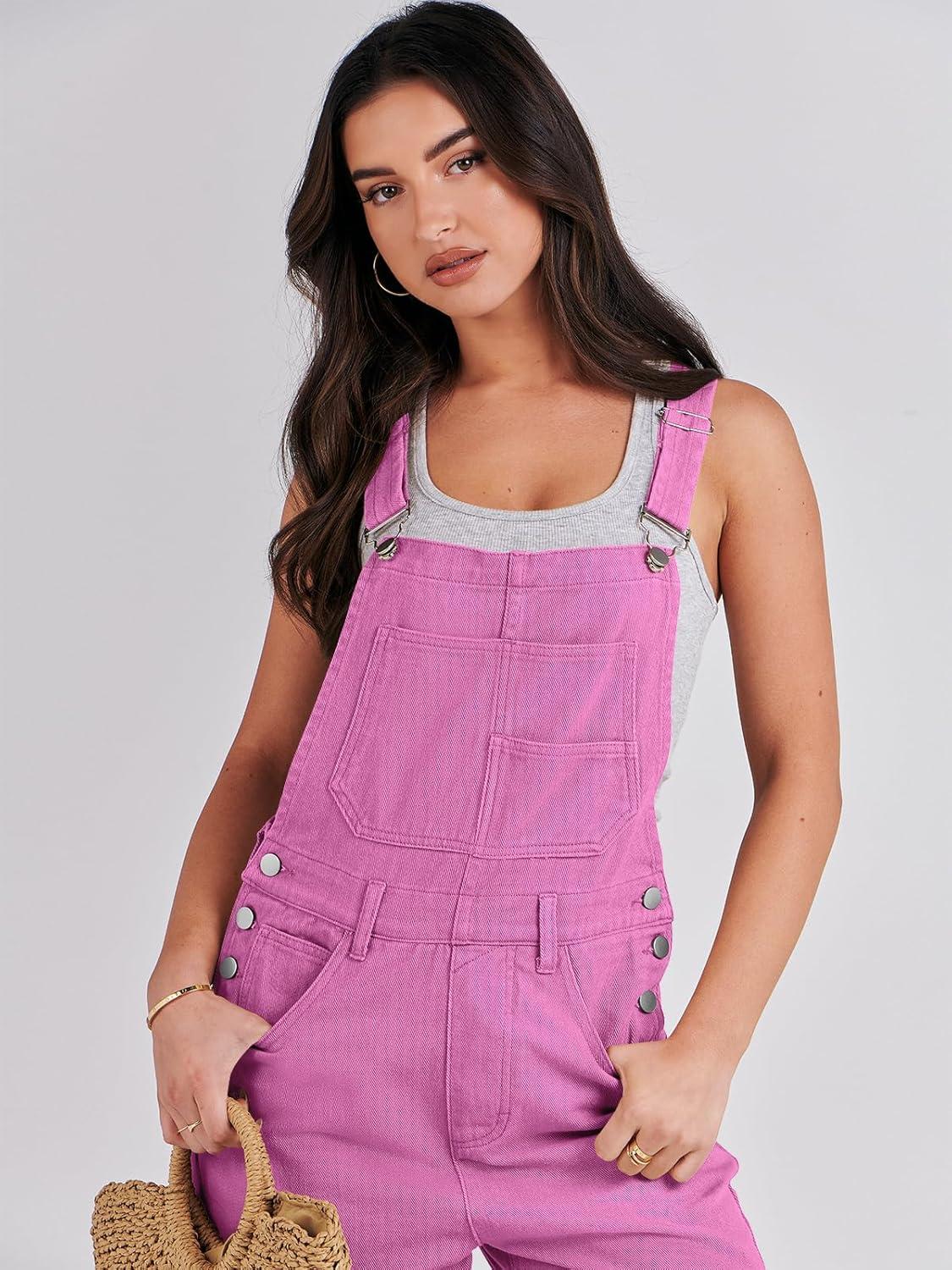 imageANRABESS Overalls for Women Loose Fit Denim Overalls Adjustable Strap Jean Jumpsuit Bib Romper 2025 Fall Casual Work OutfitsHot Pink