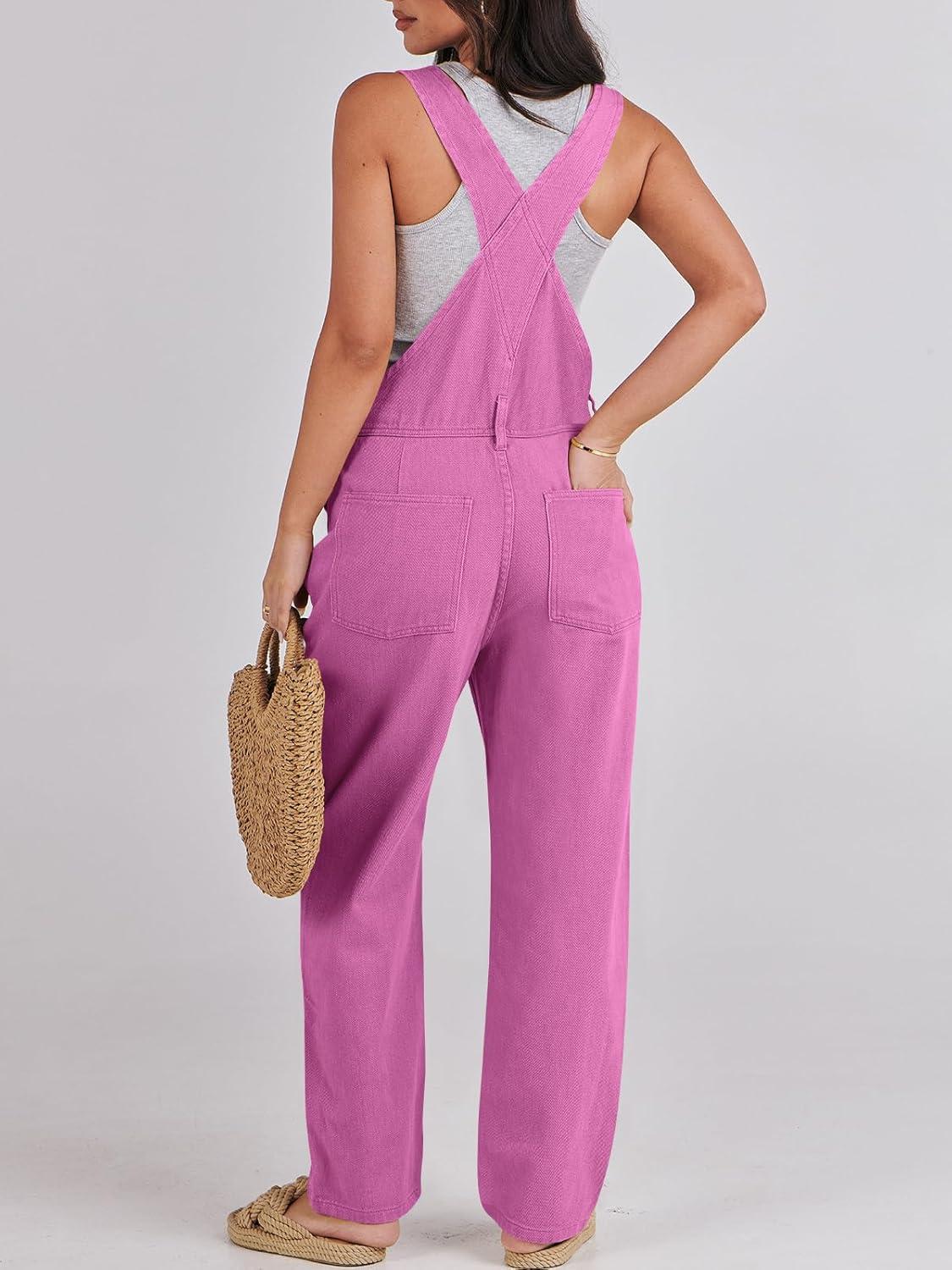 imageANRABESS Overalls for Women Loose Fit Denim Overalls Adjustable Strap Jean Jumpsuit Bib Romper 2025 Fall Casual Work OutfitsHot Pink