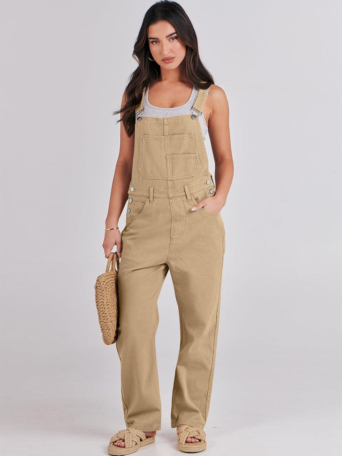 imageANRABESS Overalls for Women Loose Fit Denim Overalls Adjustable Strap Jean Jumpsuit Bib Romper 2025 Fall Casual Work OutfitsKhaki