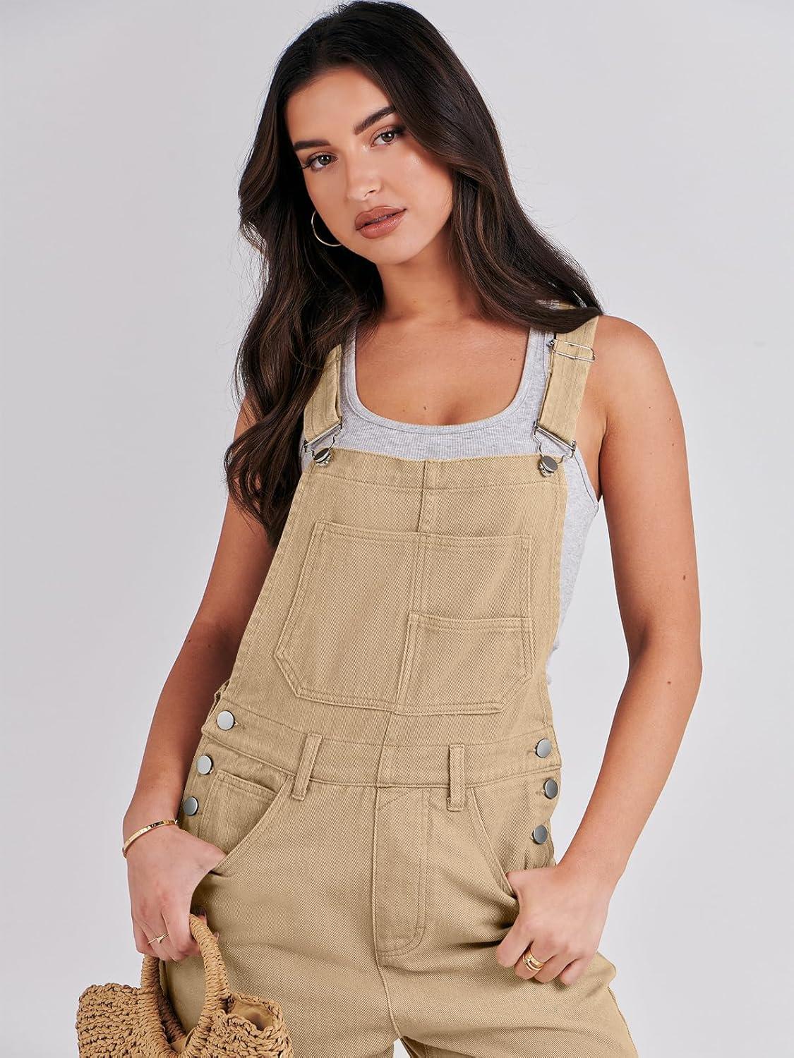 imageANRABESS Overalls for Women Loose Fit Denim Overalls Adjustable Strap Jean Jumpsuit Bib Romper 2025 Fall Casual Work OutfitsKhaki