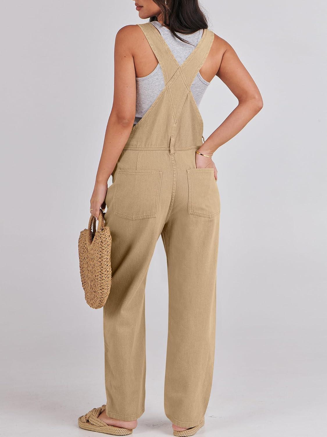 imageANRABESS Overalls for Women Loose Fit Denim Overalls Adjustable Strap Jean Jumpsuit Bib Romper 2025 Fall Casual Work OutfitsKhaki