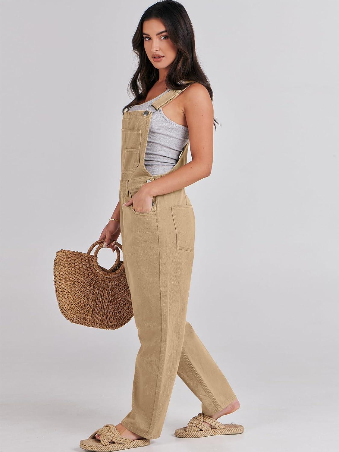 imageANRABESS Overalls for Women Loose Fit Denim Overalls Adjustable Strap Jean Jumpsuit Bib Romper 2025 Fall Casual Work OutfitsKhaki