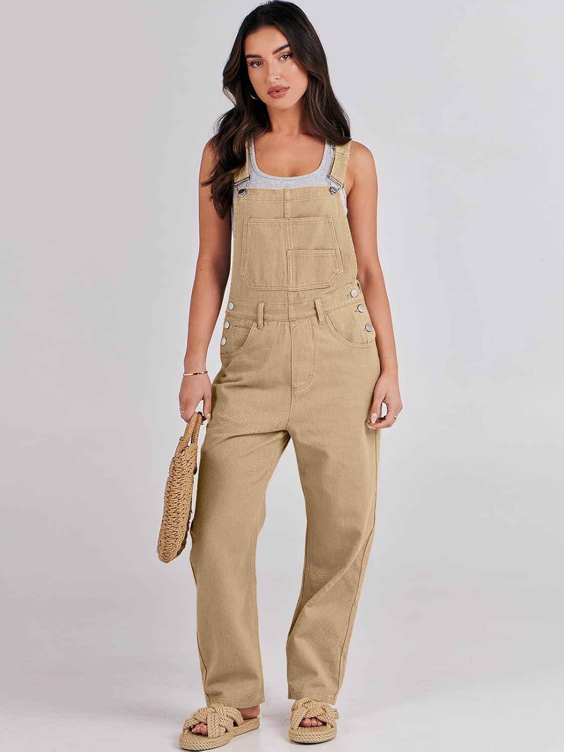 imageANRABESS Overalls for Women Loose Fit Denim Overalls Adjustable Strap Jean Jumpsuit Bib Romper 2025 Fall Casual Work OutfitsKhaki