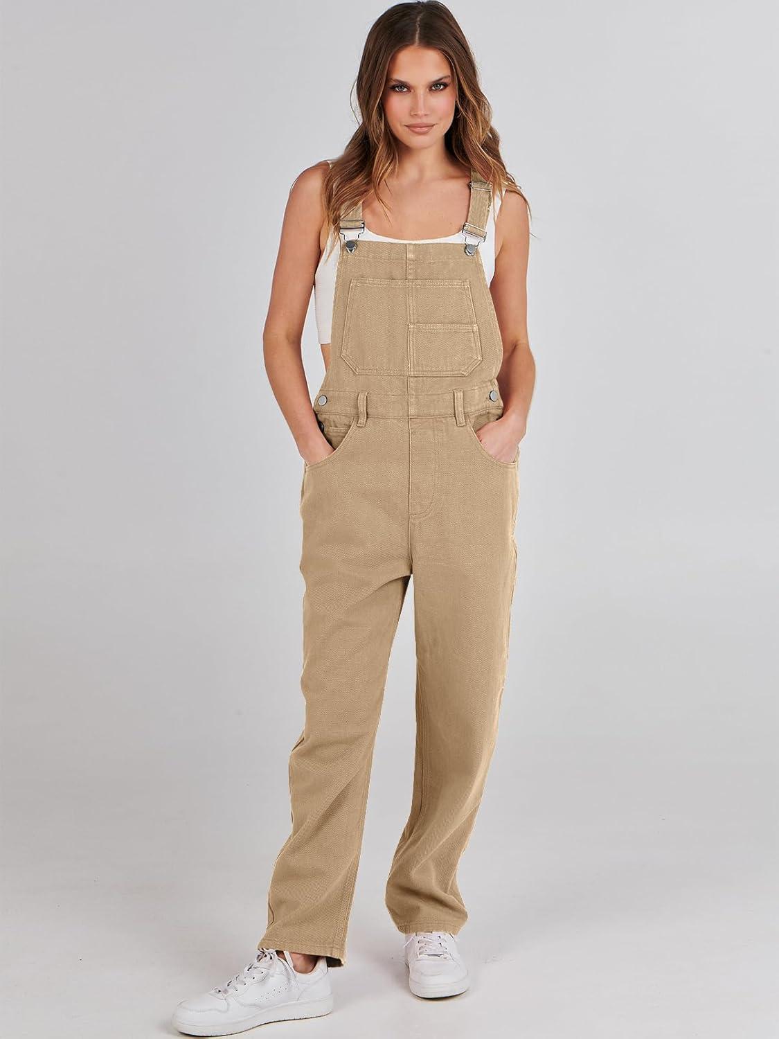 imageANRABESS Overalls for Women Loose Fit Denim Overalls Adjustable Strap Jean Jumpsuit Bib Romper 2025 Fall Casual Work OutfitsKhaki