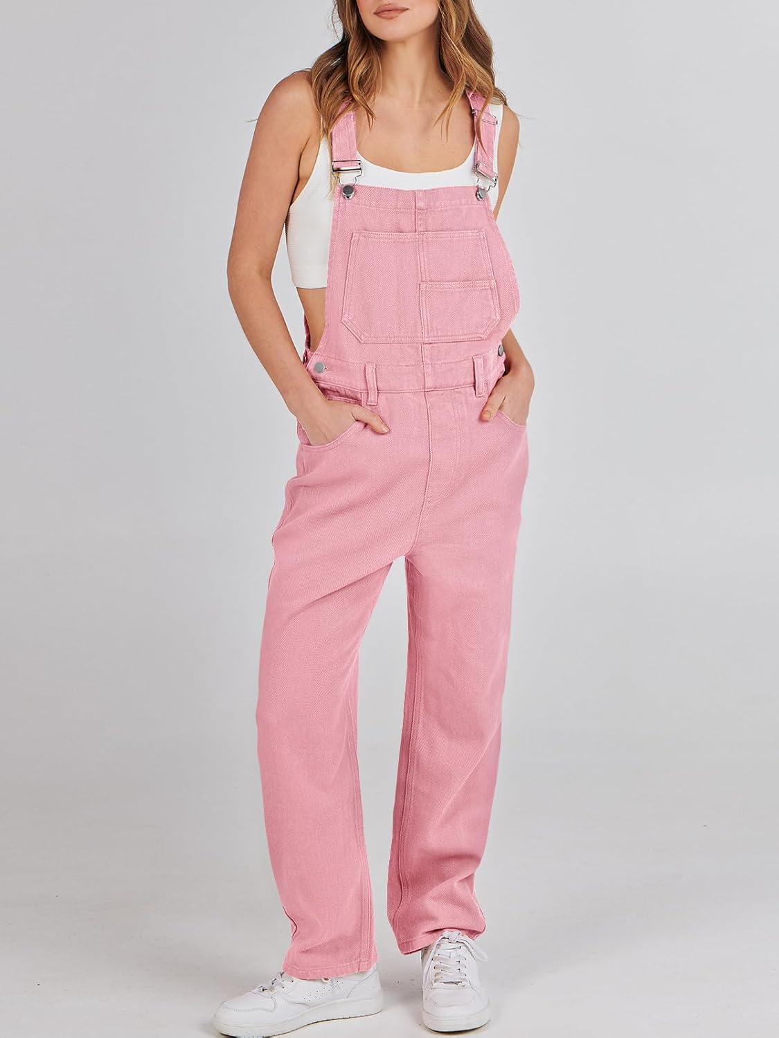 imageANRABESS Overalls for Women Loose Fit Denim Overalls Adjustable Strap Jean Jumpsuit Bib Romper 2025 Fall Casual Work OutfitsPink