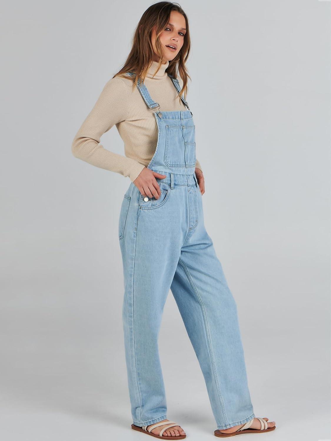 imageANRABESS Overalls for Women Loose Fit Denim Overalls Adjustable Strap Jean Jumpsuit Bib Romper 2025 Fall Casual Work OutfitsWashed Azure