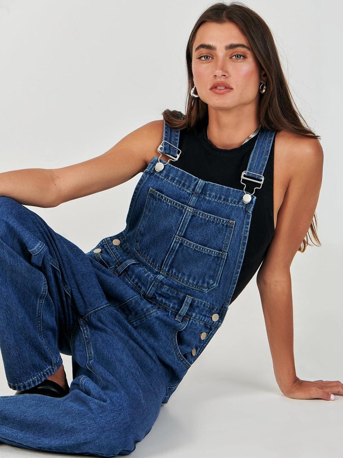 imageANRABESS Overalls for Women Loose Fit Denim Overalls Adjustable Strap Jean Jumpsuit Bib Romper 2025 Fall Casual Work OutfitsWashed Deep Blue