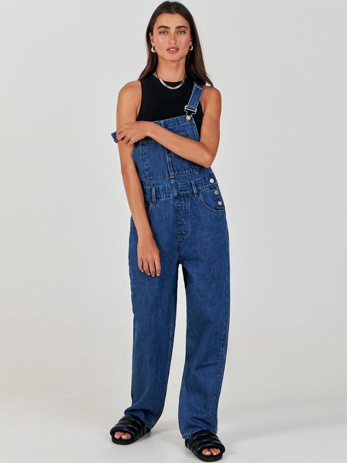 imageANRABESS Overalls for Women Loose Fit Denim Overalls Adjustable Strap Jean Jumpsuit Bib Romper 2025 Fall Casual Work OutfitsWashed Deep Blue