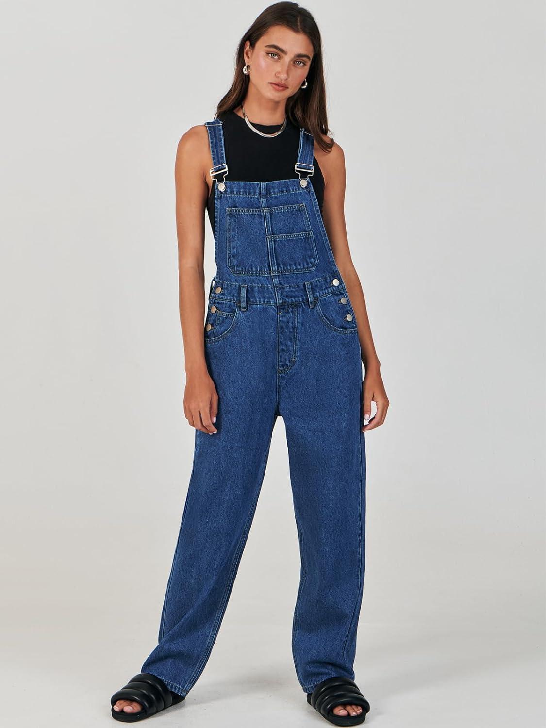 imageANRABESS Overalls for Women Loose Fit Denim Overalls Adjustable Strap Jean Jumpsuit Bib Romper 2025 Fall Casual Work OutfitsWashed Deep Blue