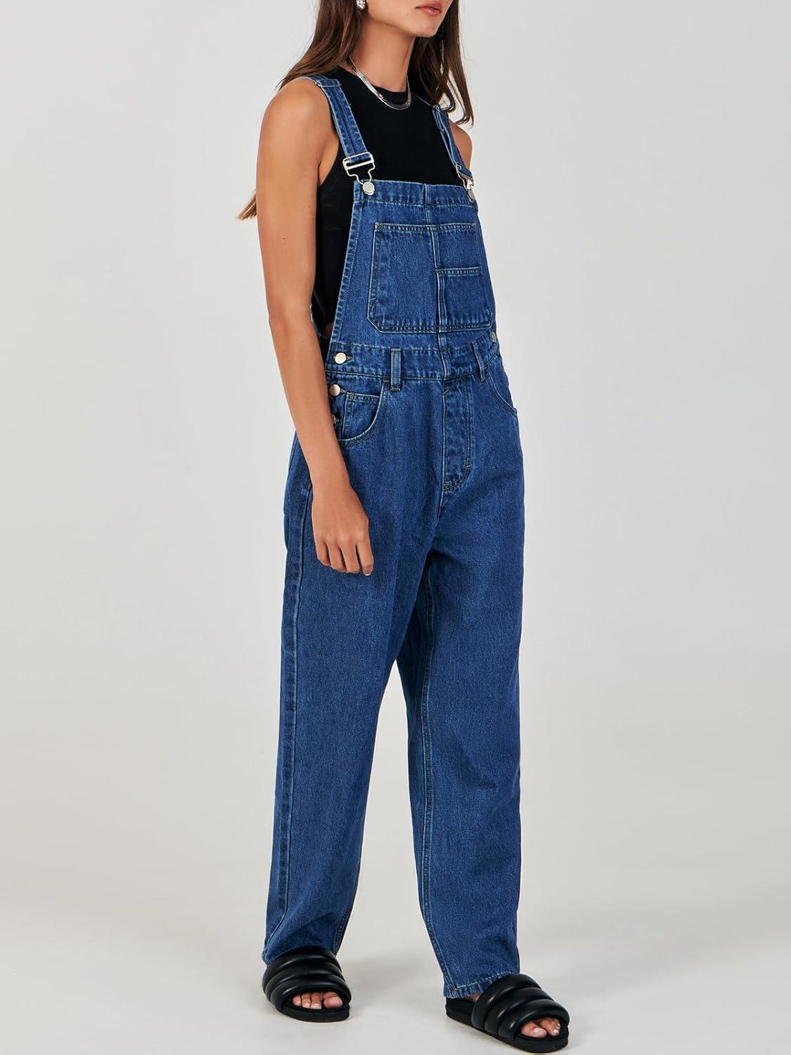 imageANRABESS Overalls for Women Loose Fit Denim Overalls Adjustable Strap Jean Jumpsuit Bib Romper 2025 Fall Casual Work OutfitsWashed Deep Blue