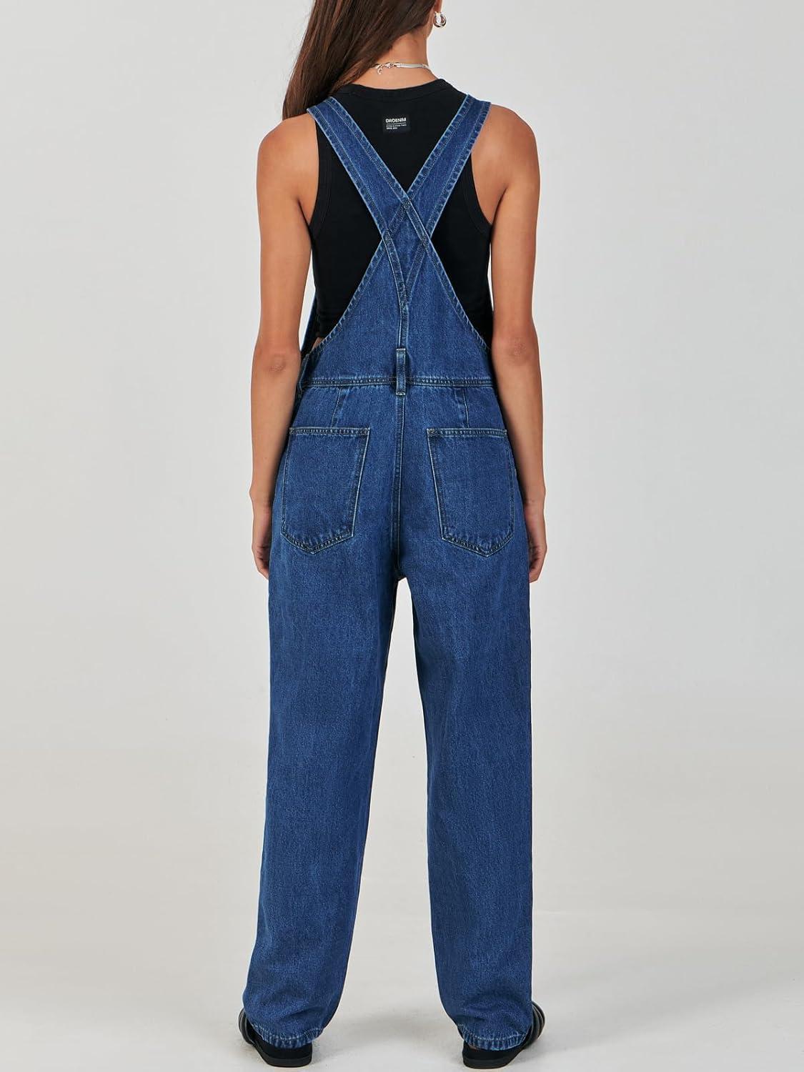 imageANRABESS Overalls for Women Loose Fit Denim Overalls Adjustable Strap Jean Jumpsuit Bib Romper 2025 Fall Casual Work OutfitsWashed Deep Blue