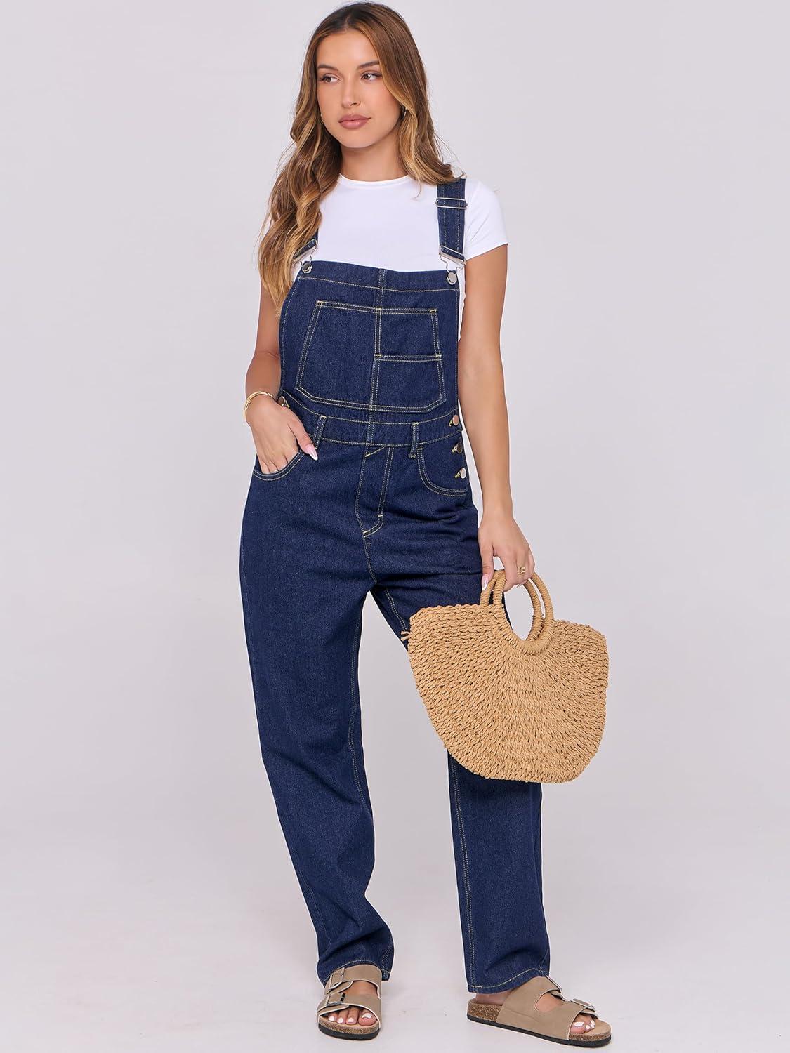 imageANRABESS Overalls for Women Loose Fit Denim Overalls Adjustable Strap Jean Jumpsuit Bib Romper 2025 Fall Casual Work OutfitsWashed Deep Indigo