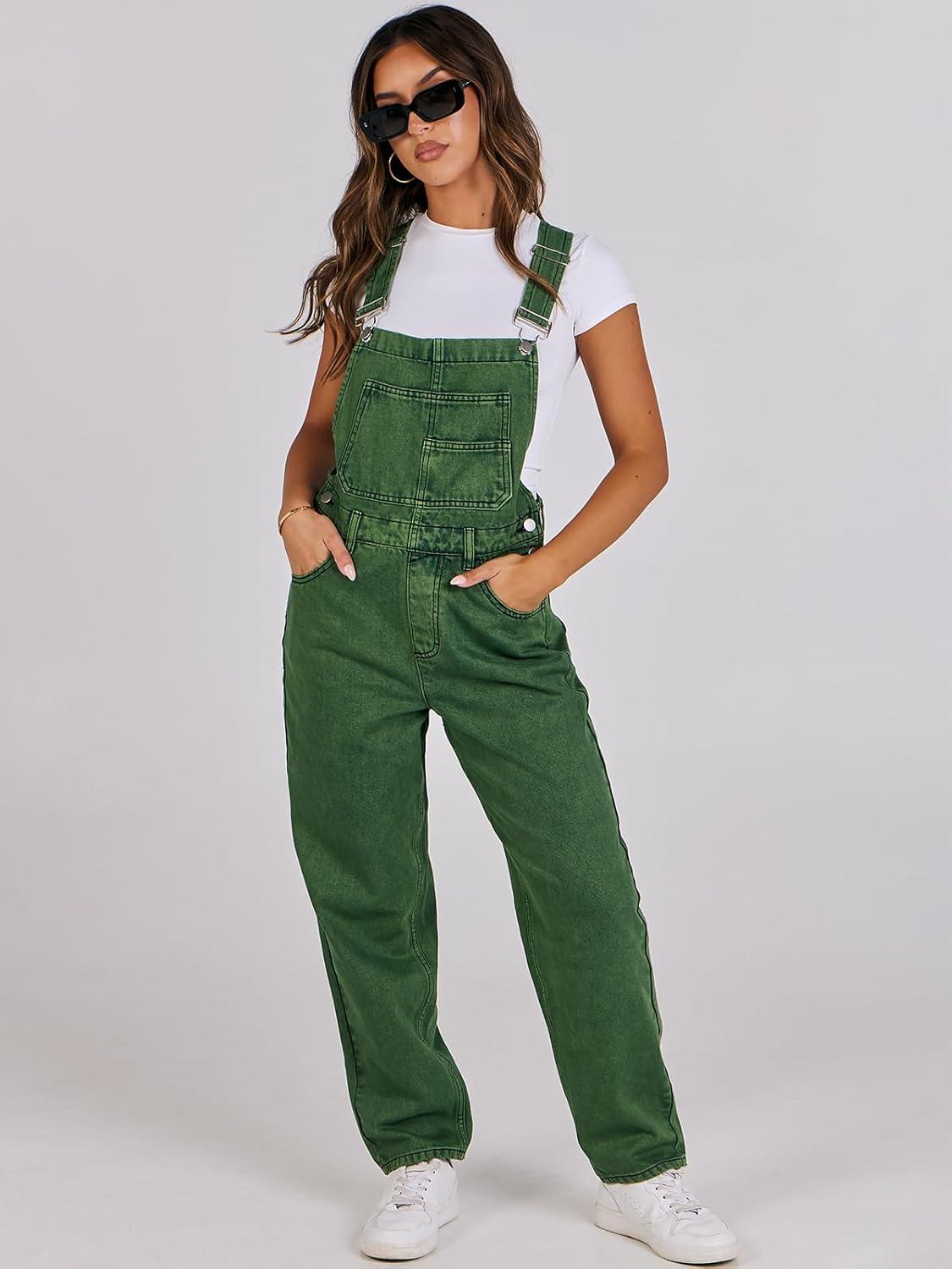 imageANRABESS Overalls for Women Loose Fit Denim Overalls Adjustable Strap Jean Jumpsuit Bib Romper 2025 Fall Casual Work OutfitsWashed Green