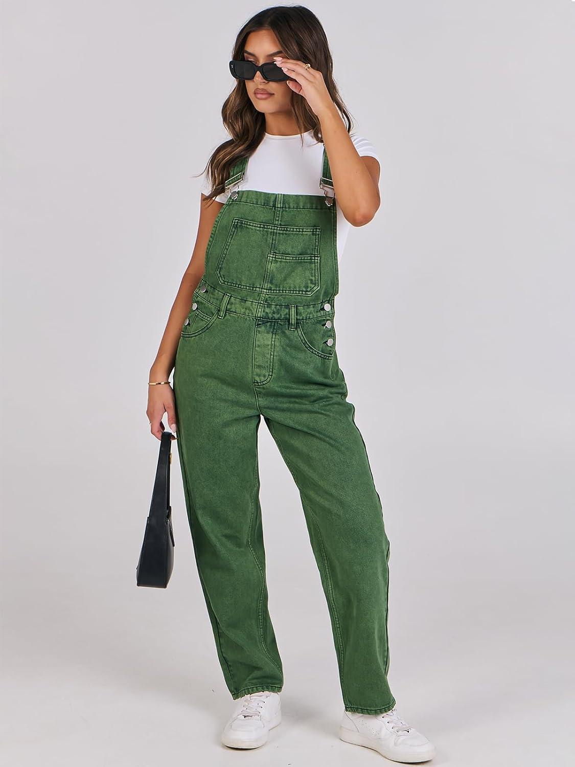 imageANRABESS Overalls for Women Loose Fit Denim Overalls Adjustable Strap Jean Jumpsuit Bib Romper 2025 Fall Casual Work OutfitsWashed Green