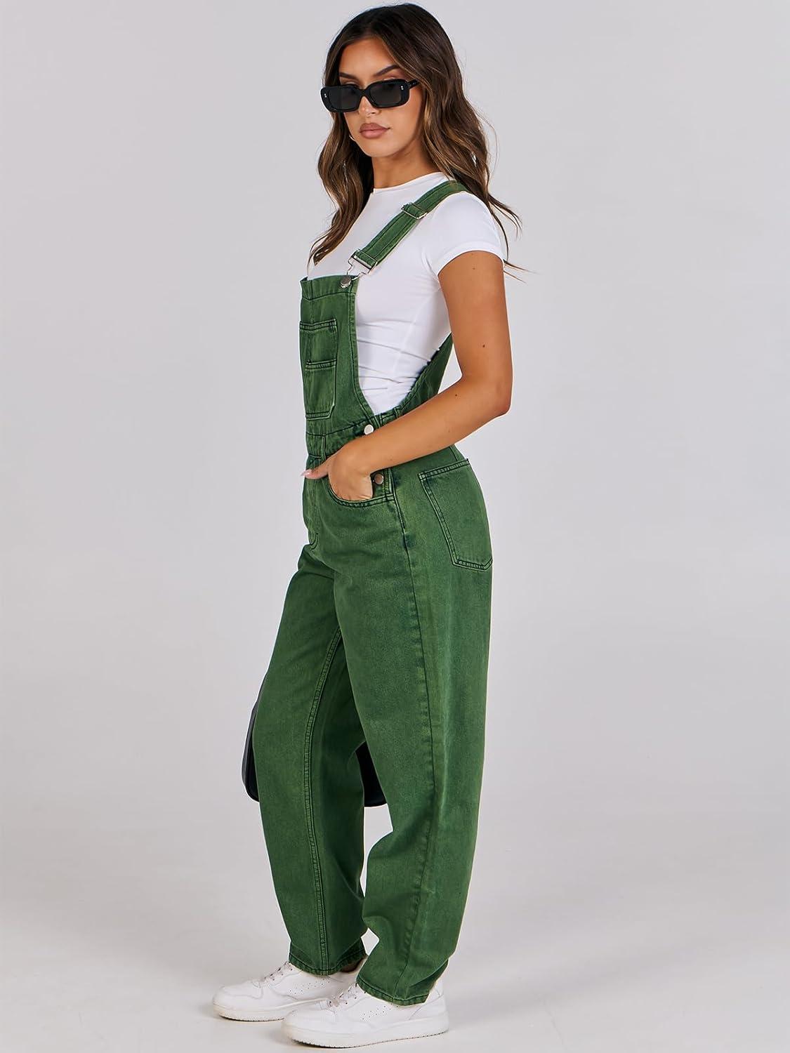 imageANRABESS Overalls for Women Loose Fit Denim Overalls Adjustable Strap Jean Jumpsuit Bib Romper 2025 Fall Casual Work OutfitsWashed Green