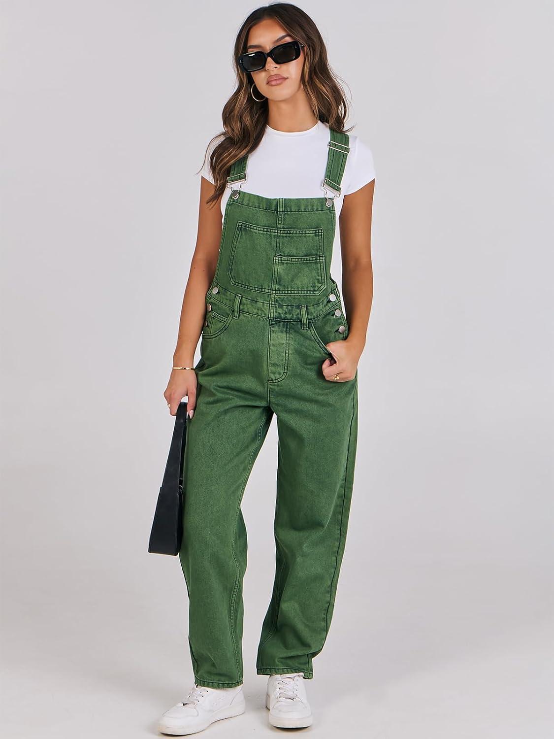 imageANRABESS Overalls for Women Loose Fit Denim Overalls Adjustable Strap Jean Jumpsuit Bib Romper 2025 Fall Casual Work OutfitsWashed Green