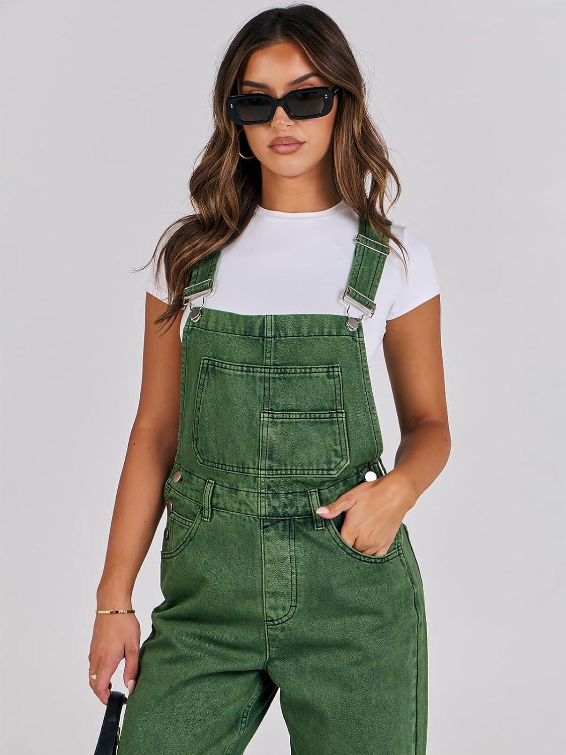 imageANRABESS Overalls for Women Loose Fit Denim Overalls Adjustable Strap Jean Jumpsuit Bib Romper 2025 Fall Casual Work OutfitsWashed Green