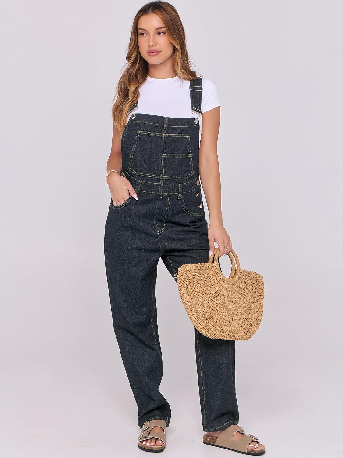 imageANRABESS Overalls for Women Loose Fit Denim Overalls Adjustable Strap Jean Jumpsuit Bib Romper 2025 Fall Casual Work OutfitsWashed Nightfall Blue