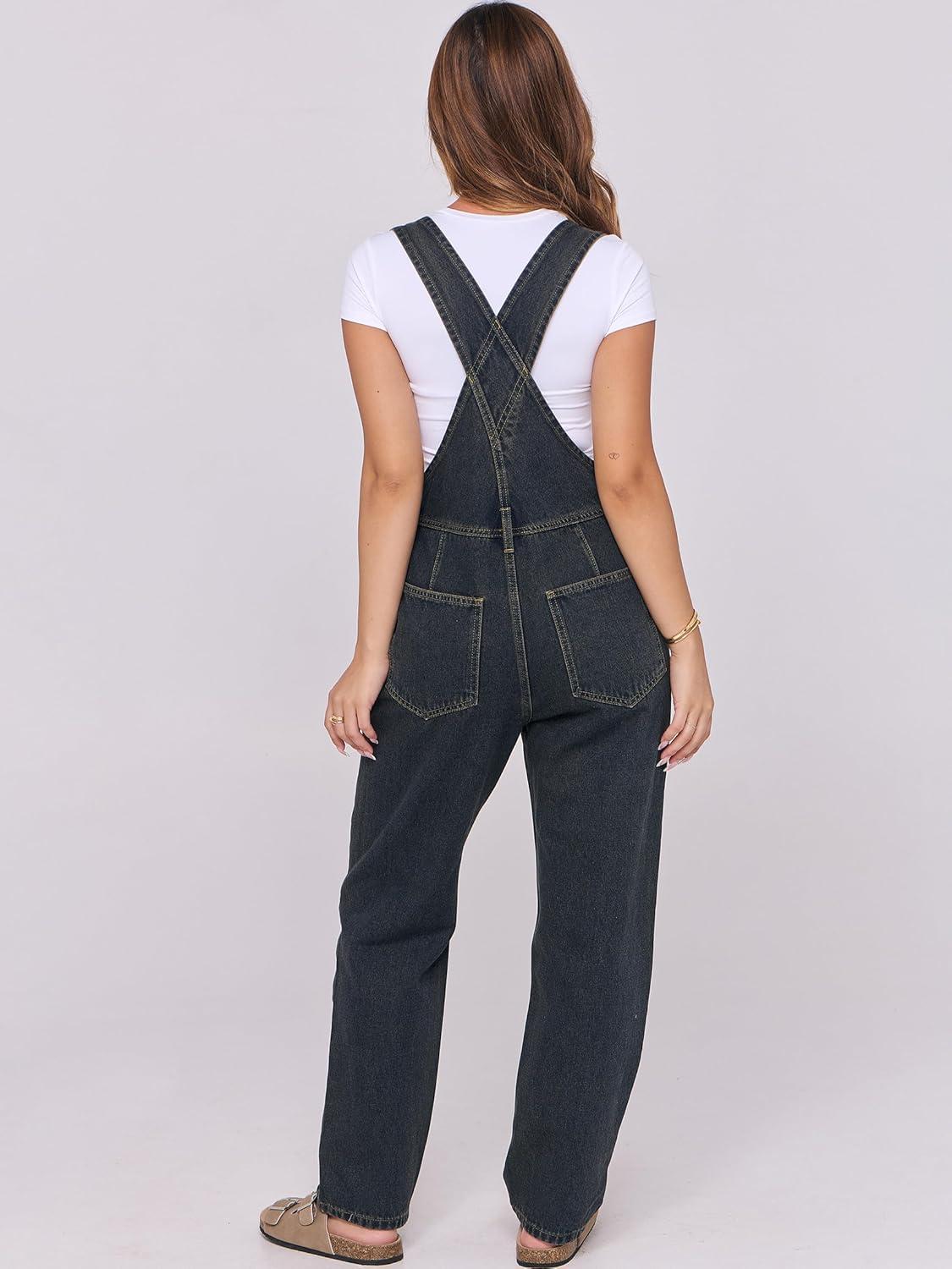 imageANRABESS Overalls for Women Loose Fit Denim Overalls Adjustable Strap Jean Jumpsuit Bib Romper 2025 Fall Casual Work OutfitsWashed Nightfall Blue