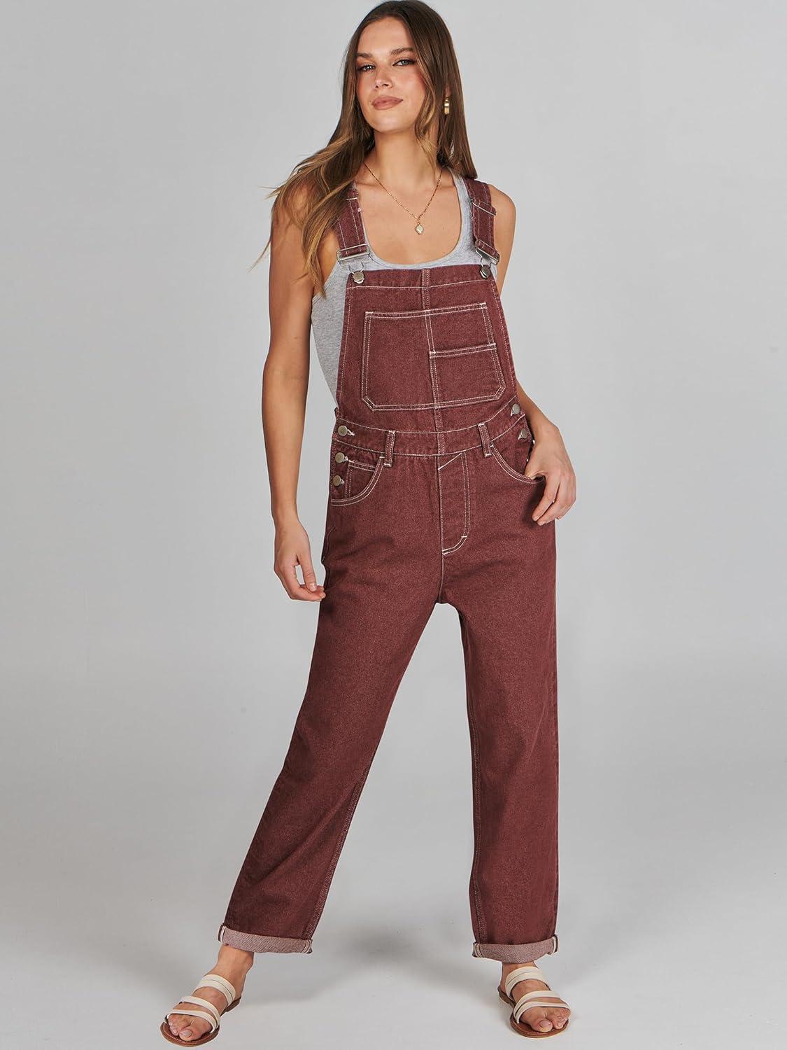 imageANRABESS Overalls for Women Loose Fit Denim Overalls Adjustable Strap Jean Jumpsuit Bib Romper 2025 Fall Casual Work OutfitsWashed Red