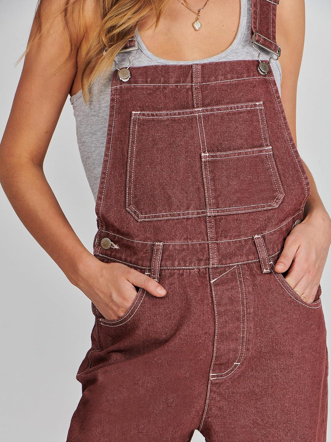 imageANRABESS Overalls for Women Loose Fit Denim Overalls Adjustable Strap Jean Jumpsuit Bib Romper 2025 Fall Casual Work OutfitsWashed Red