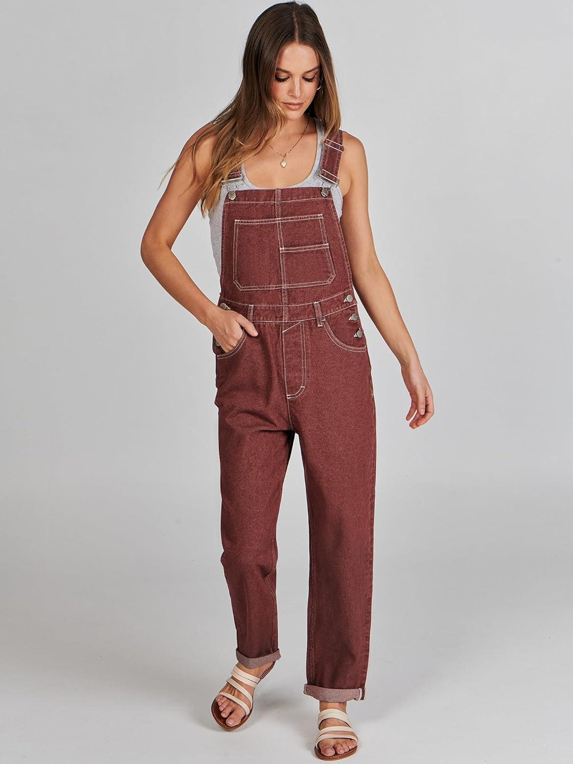 imageANRABESS Overalls for Women Loose Fit Denim Overalls Adjustable Strap Jean Jumpsuit Bib Romper 2025 Fall Casual Work OutfitsWashed Red