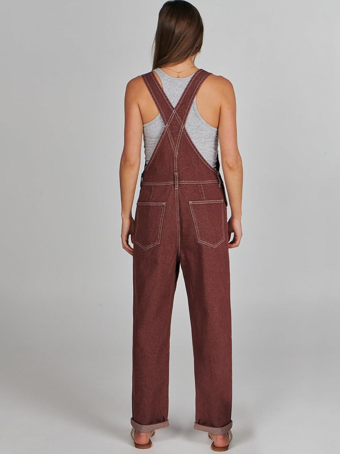 imageANRABESS Overalls for Women Loose Fit Denim Overalls Adjustable Strap Jean Jumpsuit Bib Romper 2025 Fall Casual Work OutfitsWashed Red