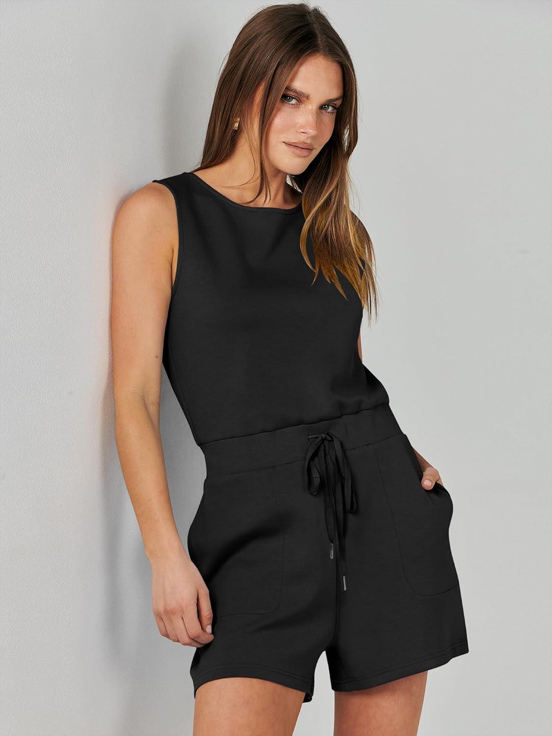 imageANRABESS Romper for Women Short Jumpsuit Summer Casual Dressy Sleeveless Outfits Beach Vacation 2025 Trendy One Piece ClothesBlack