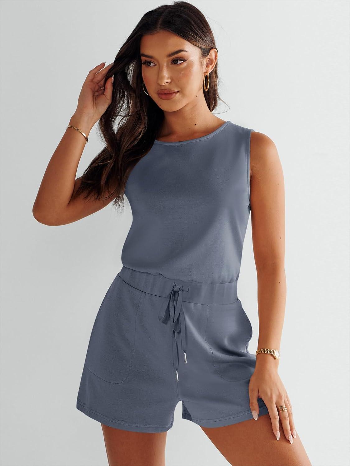 imageANRABESS Romper for Women Short Jumpsuit Summer Casual Dressy Sleeveless Outfits Beach Vacation 2025 Trendy One Piece ClothesDeep Gray