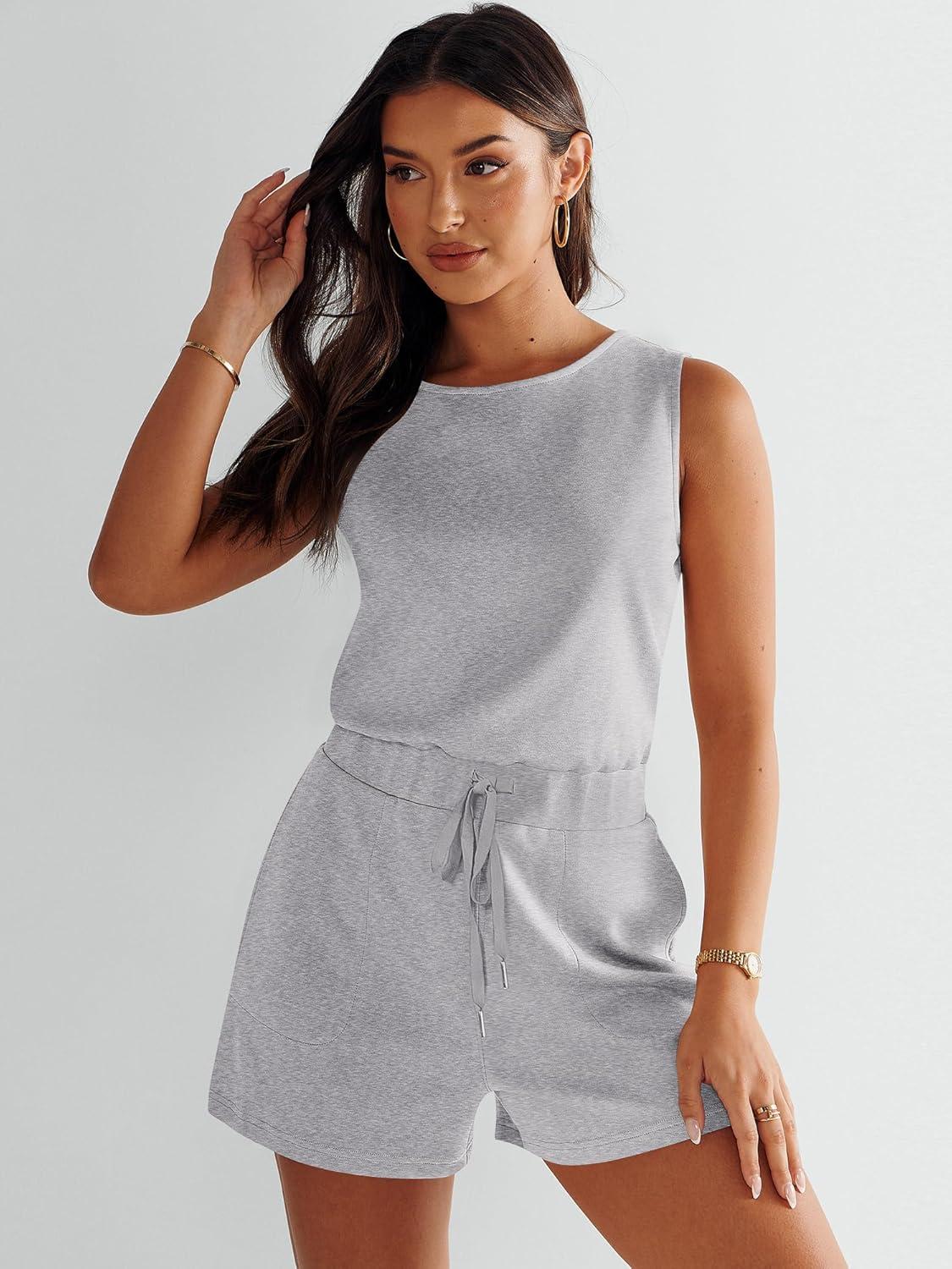 imageANRABESS Romper for Women Short Jumpsuit Summer Casual Dressy Sleeveless Outfits Beach Vacation 2025 Trendy One Piece ClothesGray