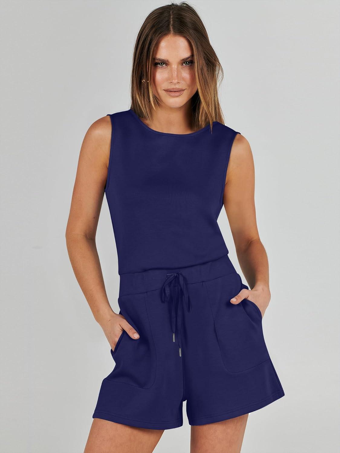 imageANRABESS Romper for Women Short Jumpsuit Summer Casual Dressy Sleeveless Outfits Beach Vacation 2025 Trendy One Piece ClothesNavy Blue