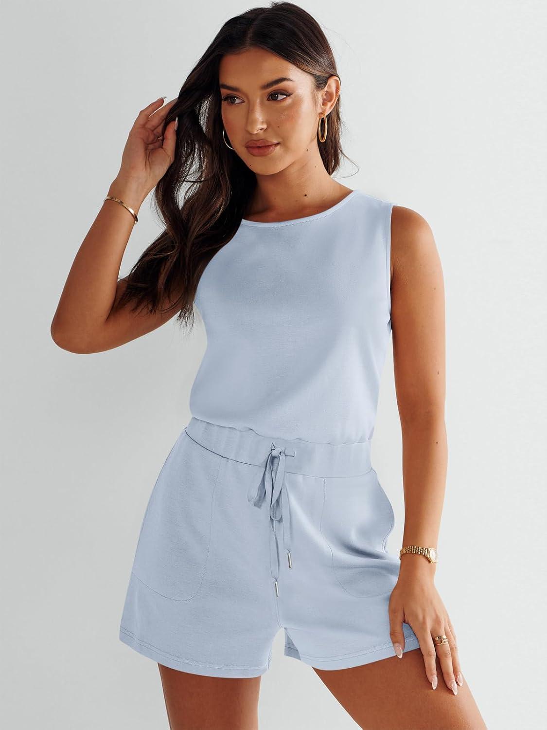 imageANRABESS Romper for Women Short Jumpsuit Summer Casual Dressy Sleeveless Outfits Beach Vacation 2025 Trendy One Piece ClothesSky Blue