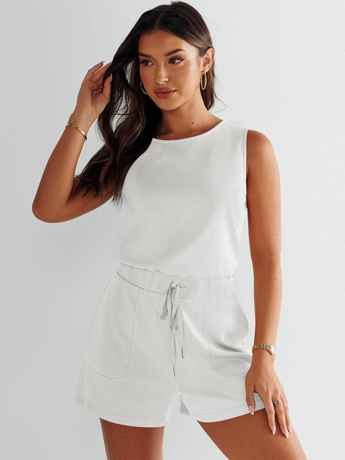 imageANRABESS Romper for Women Short Jumpsuit Summer Casual Dressy Sleeveless Outfits Beach Vacation 2025 Trendy One Piece ClothesWhite