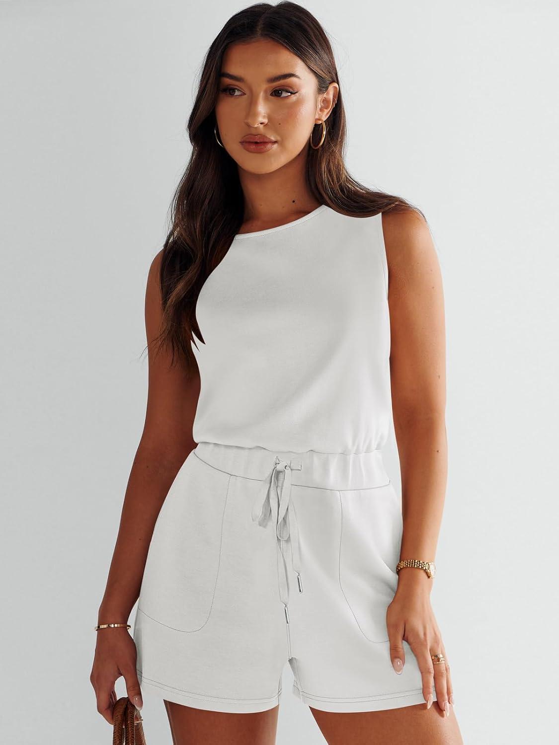 imageANRABESS Romper for Women Short Jumpsuit Summer Casual Dressy Sleeveless Outfits Beach Vacation 2025 Trendy One Piece ClothesWhite