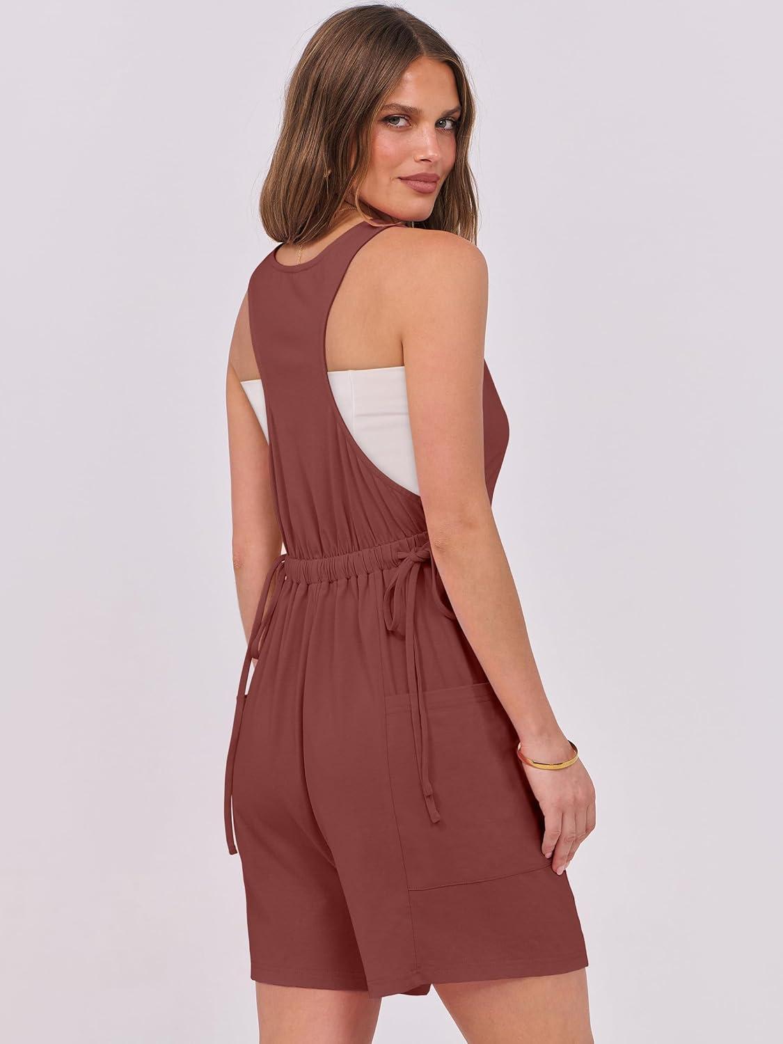 imageANRABESS Rompers for Women 2025 Summer Casual Loose Sleeveless Back Adjustable Jumpsuit Short Overalls Beach Vacation Clothes Brick Red Large