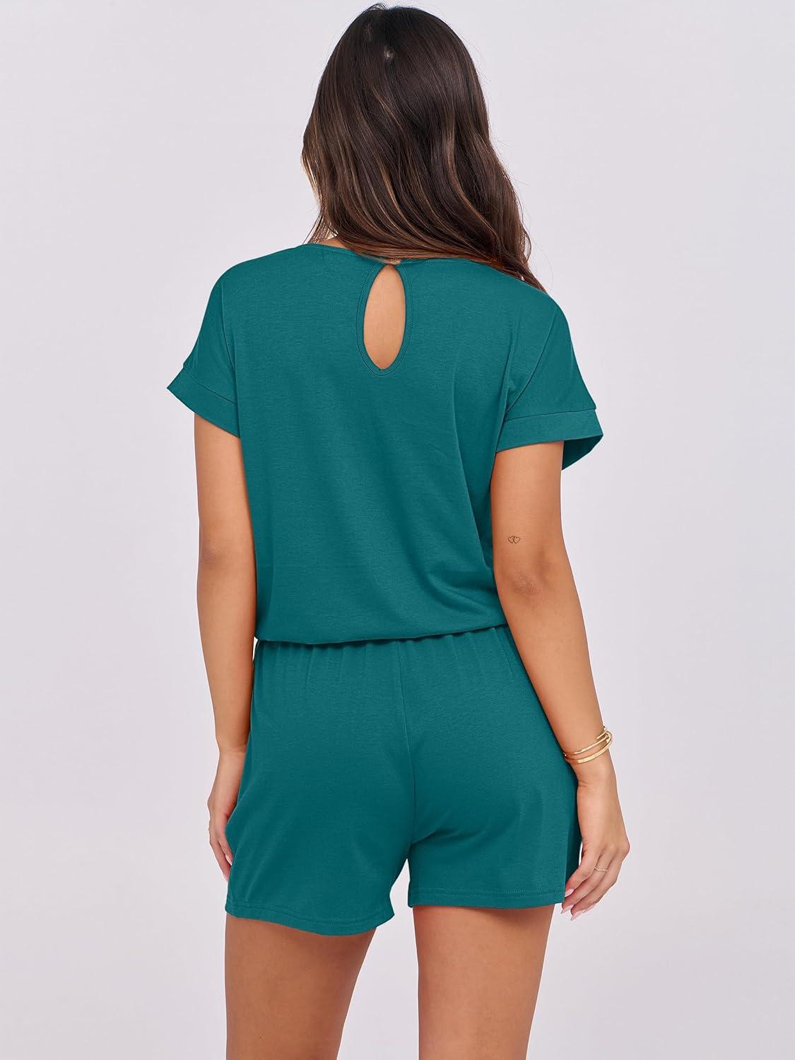 imageANRABESS Rompers for Women Summer 2025 Casual Dressy One Piece Tshirt Short Pants Jumpsuit Beach Vacation Outfit Clothes04 Lake